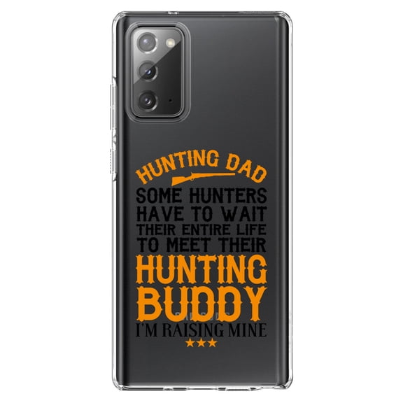 DistinctInk Clear Shockproof Hybrid Case for Galaxy Note 20 ULTRA (6.9" Screen) - TPU Bumper Acrylic Back Tempered Glass Screen Protector - Hunting Dad - Raising My Hunting Buddy
