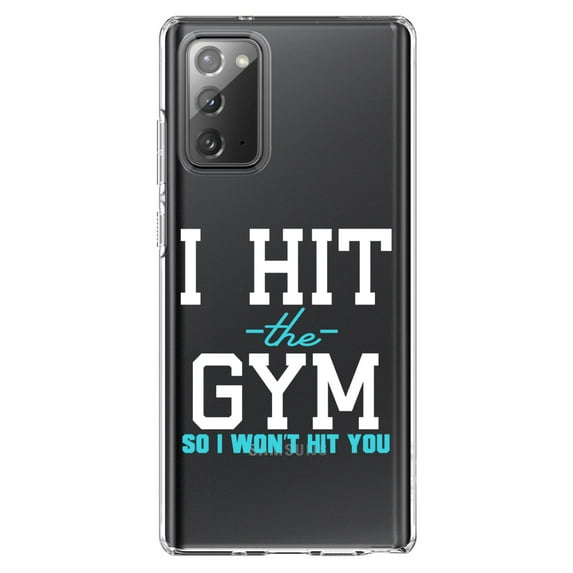 DistinctInk Clear Shockproof Hybrid Case for Galaxy Note 20 ULTRA (6.9" Screen) - TPU Bumper Acrylic Back Tempered Glass Screen Protector - I Hit the Gym So I Won't Hit You