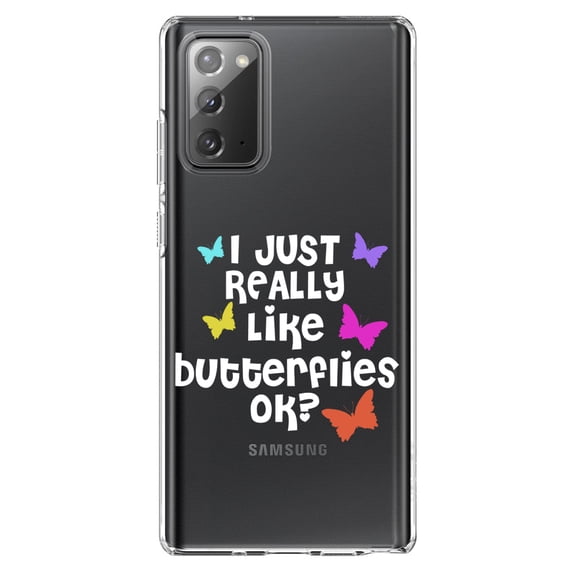 DistinctInk Clear Shockproof Hybrid Case for Galaxy Note 20 ULTRA (6.9" Screen) - TPU Bumper Acrylic Back Tempered Glass Screen Protector - I Just Really Like Butterflies