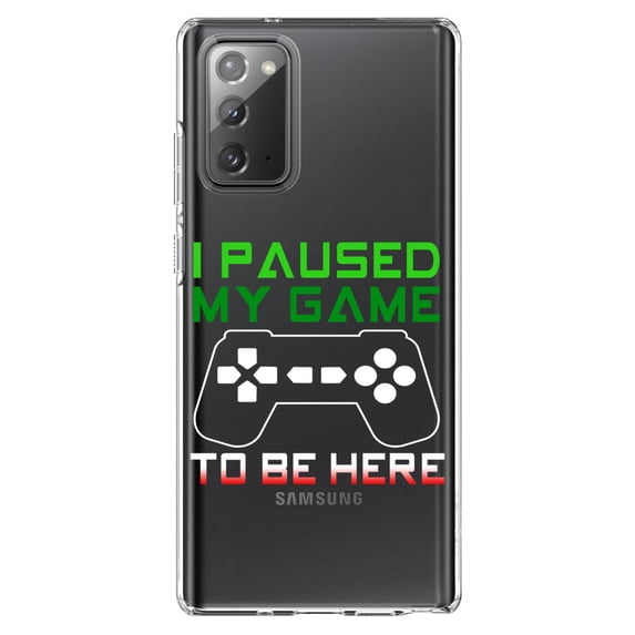 DistinctInk Clear Shockproof Hybrid Case for Galaxy Note 20 ULTRA (6.9" Screen) - TPU Bumper Acrylic Back Tempered Glass Screen Protector - I Paused My Game to Be Here Gamer Video Games
