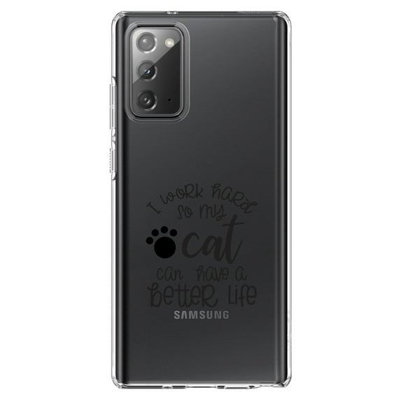 DistinctInk Clear Shockproof Hybrid Case for Galaxy Note 20 ULTRA (6.9" Screen) - TPU Bumper Acrylic Back Tempered Glass Screen Protector - I Work Hard So My Cat Can Have a Better Life