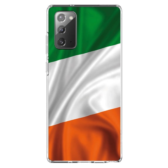 DistinctInk Clear Shockproof Hybrid Case for Galaxy Note 20 ULTRA (6.9" Screen) - TPU Bumper, Acrylic Back, Tempered Glass Screen Protector - Ireland Waving Flag - Ireland