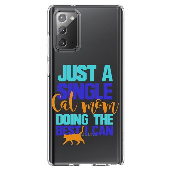 DistinctInk Clear Shockproof Hybrid Case for Galaxy Note 20 ULTRA (6.9" Screen) - TPU Bumper Acrylic Back Tempered Glass Screen Protector - Just a Single Cat Mom Doing The Best