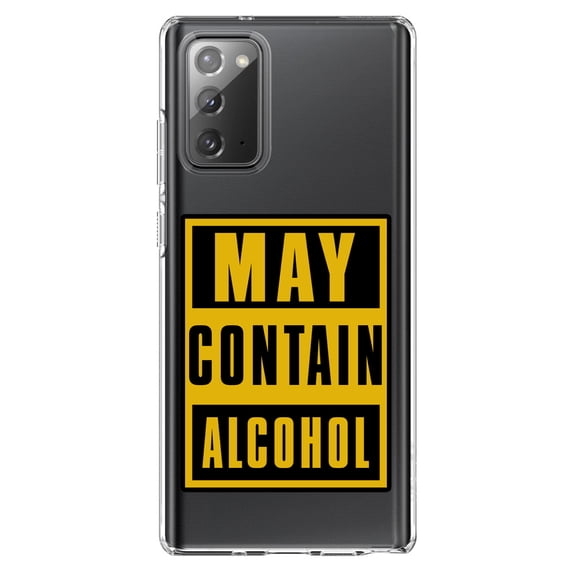 DistinctInk Clear Shockproof Hybrid Case for Galaxy Note 20 ULTRA (6.9" Screen) - TPU Bumper Acrylic Back Tempered Glass Screen Protector - May Contain Alcohol Warning Sign