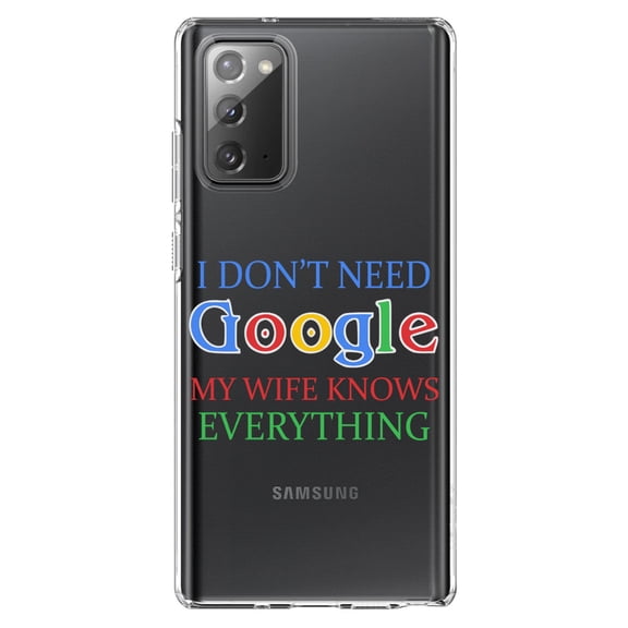 DistinctInk Clear Shockproof Hybrid Case for Galaxy Note 20 ULTRA (6.9" Screen) - TPU Bumper Acrylic Back Tempered Glass Screen Protector - Don't Need Google My Wife Knows Everything