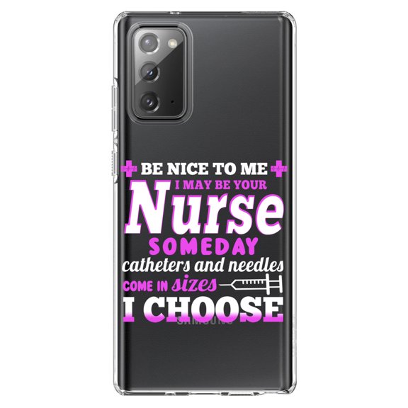 DistinctInk Clear Shockproof Hybrid Case for Galaxy Note 20 ULTRA (6.9" Screen) - TPU Bumper Acrylic Back Tempered Glass Screen Protector - Be Nice I May Be Your Nurse Choose Needles