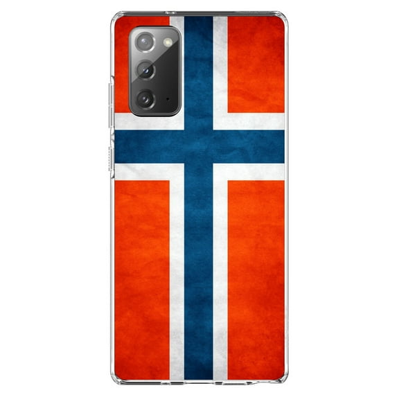 DistinctInk Clear Shockproof Hybrid Case for Galaxy Note 20 ULTRA (6.9" Screen) - TPU Bumper, Acrylic Back, Tempered Glass Screen Protector - Norway Old Flag Red White Blue - Norway