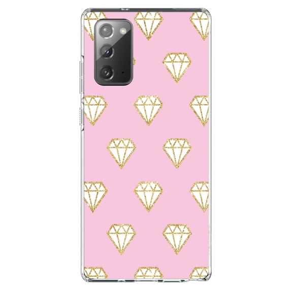 DistinctInk Clear Shockproof Hybrid Case for Galaxy Note 20 ULTRA (6.9" Screen) - TPU Bumper, Acrylic Back, Tempered Glass Screen Protector - Pink & Gold Print - Diamond Pattern