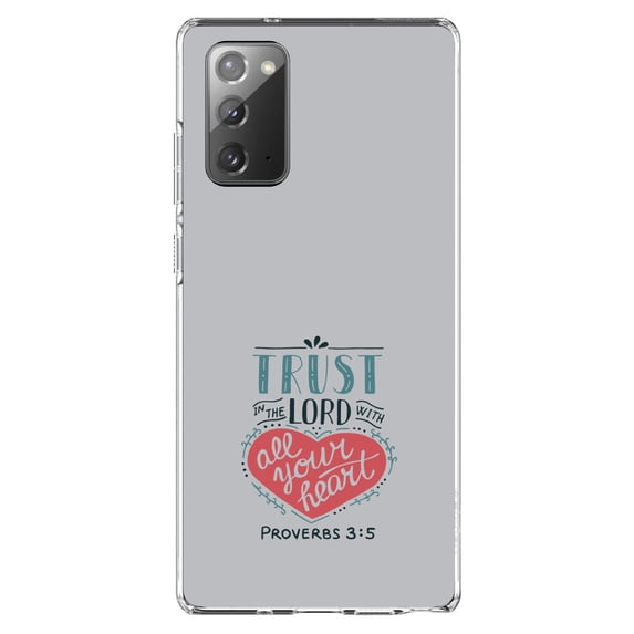 DistinctInk Clear Shockproof Hybrid Case for Galaxy Note 20 ULTRA (6.9" Screen) - TPU Bumper, Acrylic Back, Tempered Glass Screen Protector - Proverbs 3:5 - Trust In The Lord All Your Heart