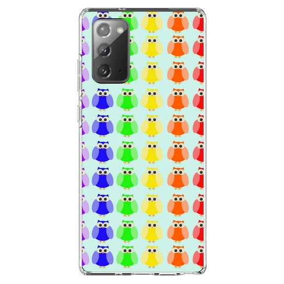 DistinctInk Clear Shockproof Hybrid Case for Galaxy Note 20 ULTRA (6.9" Screen) - TPU Bumper, Acrylic Back, Tempered Glass Screen Protector - Rainbow Owls Cartoon - Cartoon Owls