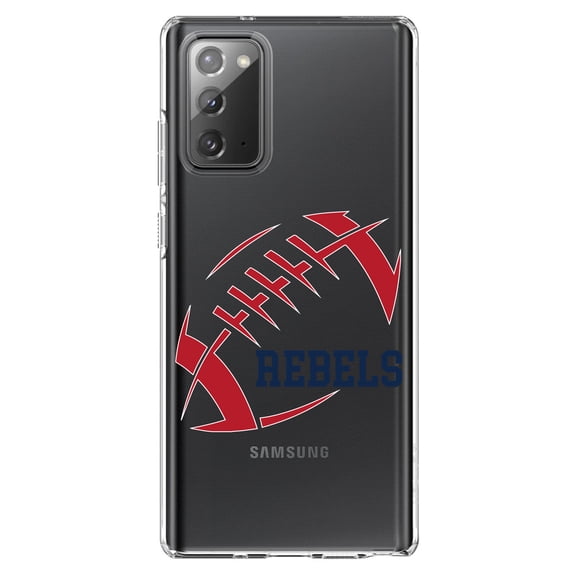 DistinctInk Clear Shockproof Hybrid Case for Galaxy Note 20 ULTRA (6.9" Screen) - TPU Bumper, Acrylic Back, Tempered Glass Screen Protector - Rebels Football - Red, Navy