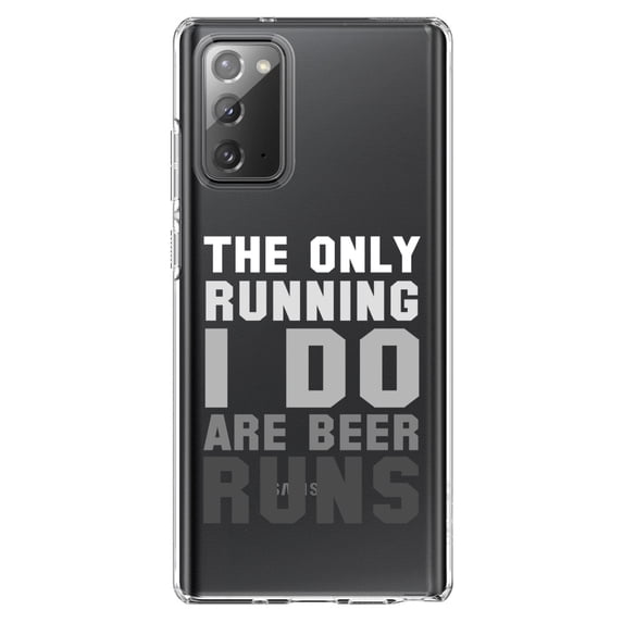 DistinctInk Clear Shockproof Hybrid Case for Galaxy Note 20 ULTRA (6.9" Screen) - TPU Bumper Acrylic Back Tempered Glass Screen Protector - The Only Running I Do Are Beer Runs