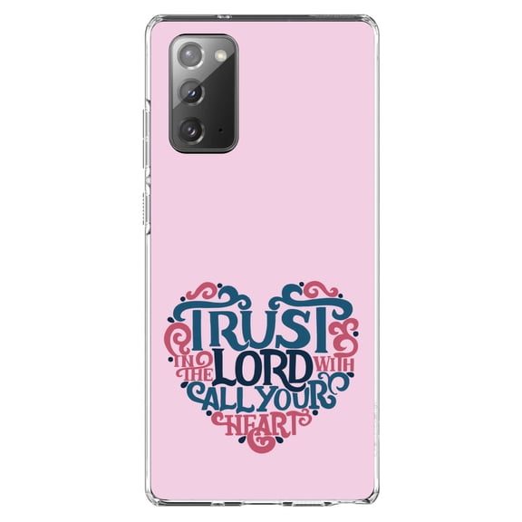 DistinctInk Clear Shockproof Hybrid Case for Galaxy Note 20 ULTRA (6.9" Screen) - TPU Bumper, Acrylic Back, Tempered Glass Screen Protector - Trust In The Lord With All Your Heart