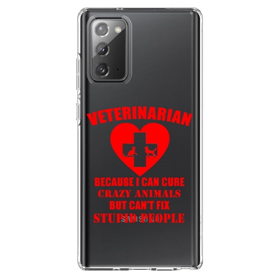 DistinctInk Clear Shockproof Hybrid Case for Galaxy Note 20 ULTRA (6.9" Screen) - TPU Bumper Acrylic Back Tempered Glass Screen Protector - Vets Cure Crazy Animals But Can't Fix Stupid