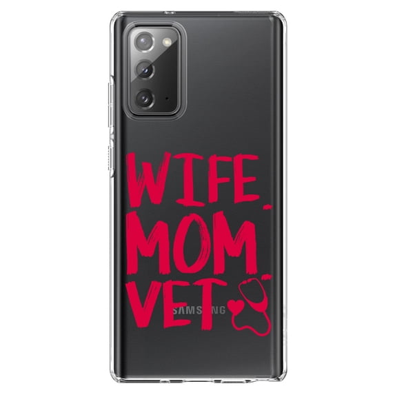 DistinctInk Clear Shockproof Hybrid Case for Galaxy Note 20 ULTRA (6.9" Screen) - TPU Bumper Acrylic Back Tempered Glass Screen Protector - Wife. Mom. Vet.