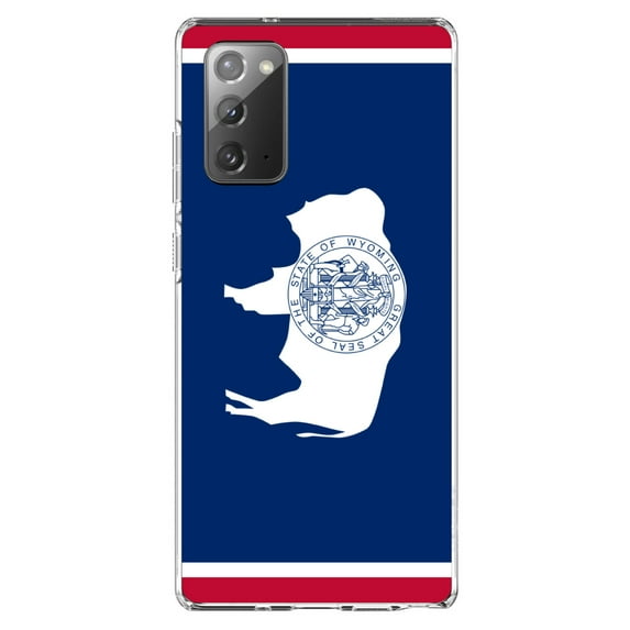 DistinctInk Clear Shockproof Hybrid Case for Galaxy Note 20 ULTRA (6.9" Screen) - TPU Bumper, Acrylic Back, Tempered Glass Screen Protector - Wyoming State Flag - US State Flag