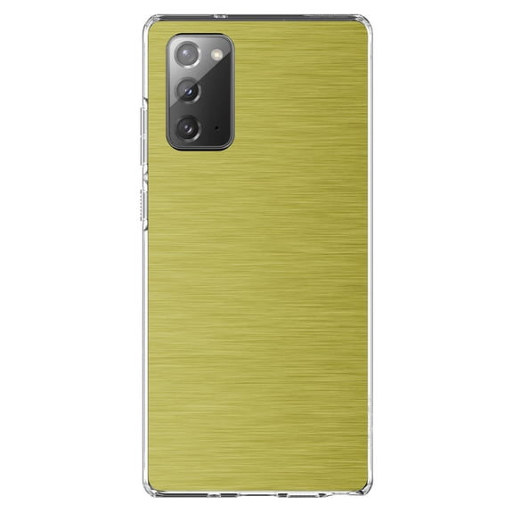 DistinctInk Clear Shockproof Hybrid Case for Galaxy Note 20 ULTRA (6.9" Screen) - TPU Bumper, Acrylic Back, Tempered Glass Screen Protector - Yellow Stainless Steel Image - Printed Stainless
