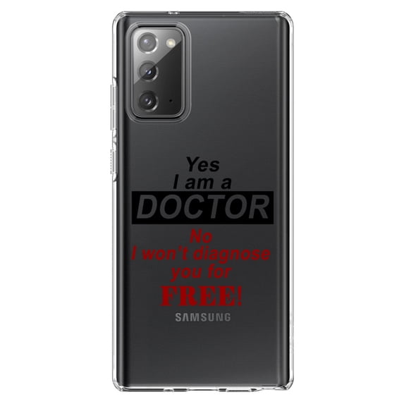 DistinctInk Clear Shockproof Hybrid Case for Galaxy Note 20 ULTRA (6.9" Screen) - TPU Bumper Acrylic Back Tempered Glass Screen Protector - Yes I Am a Doctor Won't Diagnose for Free