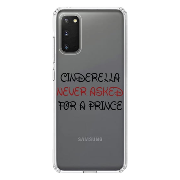 DistinctInk Clear Shockproof Hybrid Case for Galaxy S20 / S20 5G (6.2" Screen) - TPU Bumper Acrylic Back Tempered Glass Screen Protector - Cinderella Never Asked For a Prince