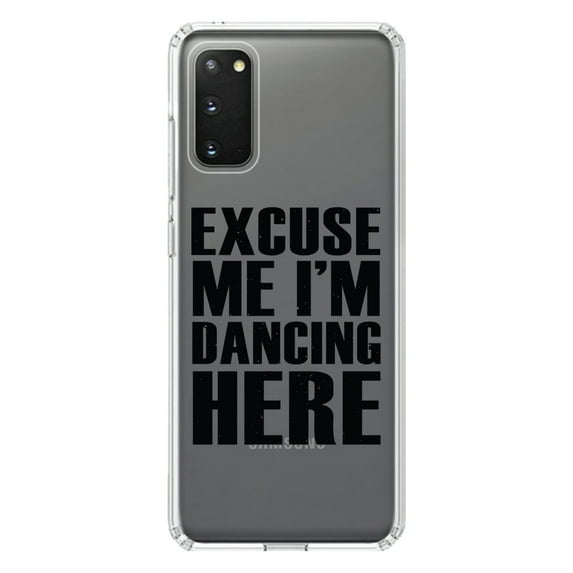 DistinctInk Clear Shockproof Hybrid Case for Galaxy S20 / S20 5G (6.2" Screen) - TPU Bumper Acrylic Back Tempered Glass Screen Protector - Excuse Me I'm Dancing Here