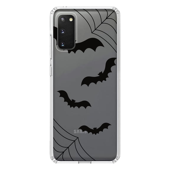 DistinctInk Clear Shockproof Hybrid Case for Galaxy S20 PLUS / 5G (6.7" Screen) - TPU Bumper, Acrylic Back, Tempered Glass Screen Protector - Bats and Spider Webs