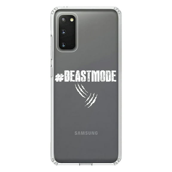 DistinctInk Clear Shockproof Hybrid Case for Galaxy S20 PLUS / 5G (6.7" Screen) - TPU Bumper Acrylic Back Tempered Glass Screen Protector - #Beastmode Beast Mode