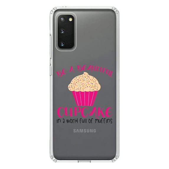 DistinctInk Clear Shockproof Hybrid Case for Galaxy S20 PLUS / 5G (6.7" Screen) - TPU Bumper Acrylic Back Tempered Glass Screen Protector - Be a Beautiful Cupcake in a World of Muffins