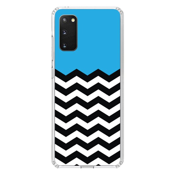 DistinctInk Clear Shockproof Hybrid Case for Galaxy S20 PLUS / 5G (6.7" Screen) - TPU Bumper, Acrylic Back, Tempered Glass Screen Protector - Black White Cyan Blue Chevron - Black & White Stripes
