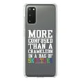 thumbnail image 1 of DistinctInk Clear Shockproof Hybrid Case for Galaxy S20 PLUS / 5G (6.7" Screen) - TPU Bumper Acrylic Back Tempered Glass Screen Protector - More Confused than Chameleon in Skittles, 1 of 2