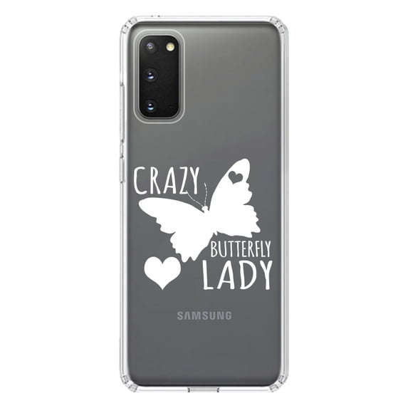 DistinctInk Clear Shockproof Hybrid Case for Galaxy S20 PLUS / 5G (6.7" Screen) - TPU Bumper Acrylic Back Tempered Glass Screen Protector - Crazy Butterfly Lady