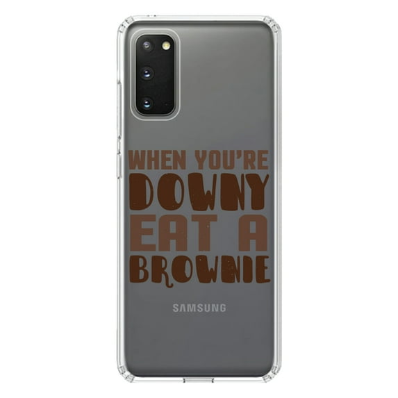 DistinctInk Clear Shockproof Hybrid Case for Galaxy S20 PLUS / 5G (6.7" Screen) - TPU Bumper Acrylic Back Tempered Glass Screen Protector - When You're Downy Eat a Brownie