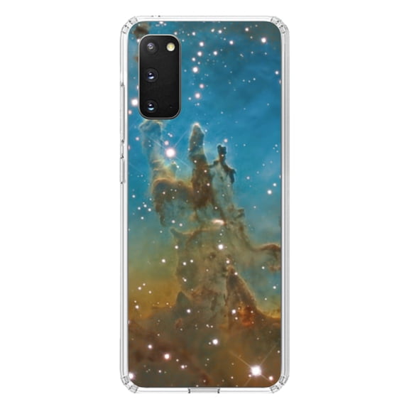 DistinctInk Clear Shockproof Hybrid Case for Galaxy S20 PLUS / 5G (6.7" Screen) - TPU Bumper, Acrylic Back, Tempered Glass Screen Protector - Eagle Nebula Blue Green - Astronomy