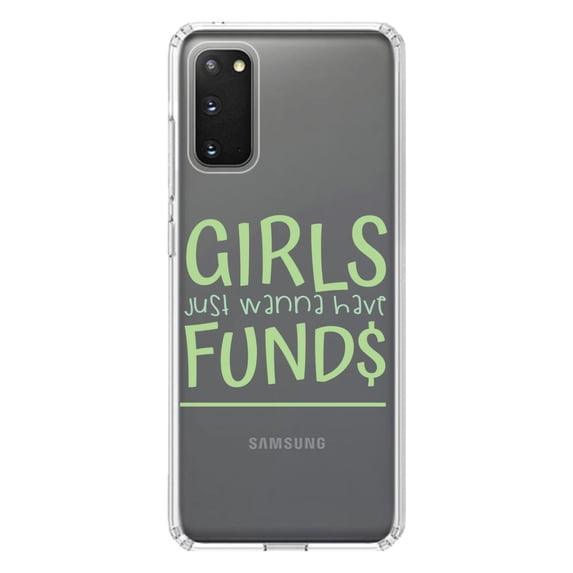DistinctInk Clear Shockproof Hybrid Case for Galaxy S20 PLUS / 5G (6.7" Screen) - TPU Bumper Acrylic Back Tempered Glass Screen Protector - Girls Just Wanna Have Fund $