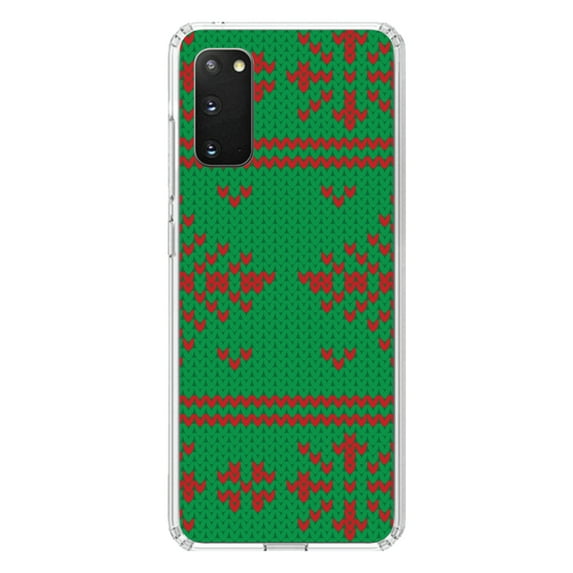 DistinctInk Clear Shockproof Hybrid Case for Galaxy S20 PLUS / 5G (6.7" Screen) - TPU Bumper, Acrylic Back, Tempered Glass Screen Protector - Green Red Ugly Christmas Sweater - Christmas All Year