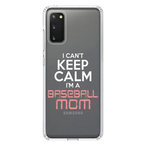 DistinctInk Clear Shockproof Hybrid Case for Galaxy S20 PLUS / 5G (6.7" Screen) - TPU Bumper Acrylic Back Tempered Glass Screen Protector - Can't Keep Calm I'm a Baseball mom