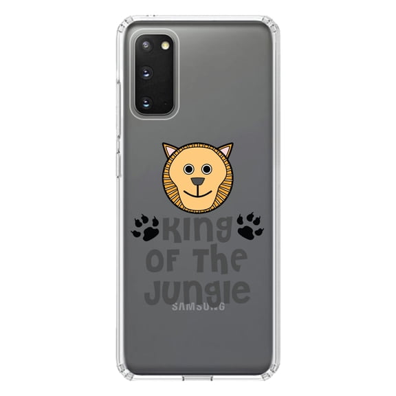 DistinctInk Clear Shockproof Hybrid Case for Galaxy S20 PLUS / 5G (6.7" Screen) - TPU Bumper Acrylic Back Tempered Glass Screen Protector - King of the Jungle - Lion