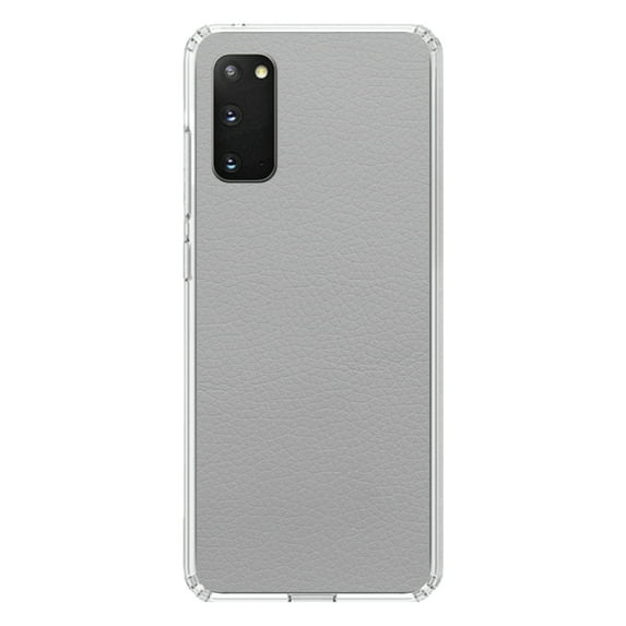 DistinctInk Clear Shockproof Hybrid Case for Galaxy S20 PLUS / 5G (6.7" Screen) - TPU Bumper, Acrylic Back, Tempered Glass Screen Protector - Lt Grey Faux Leather Print Design - Printed Leather Image