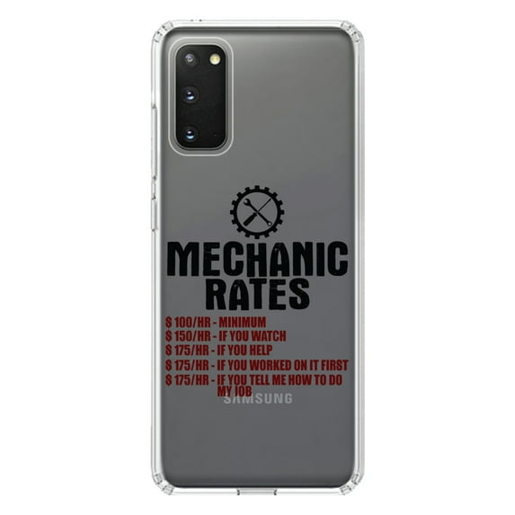 DistinctInk Clear Shockproof Hybrid Case for Galaxy S20 PLUS / 5G (6.7" Screen) - TPU Bumper Acrylic Back Tempered Glass Screen Protector - Mechanic Rates More If You Watch Help