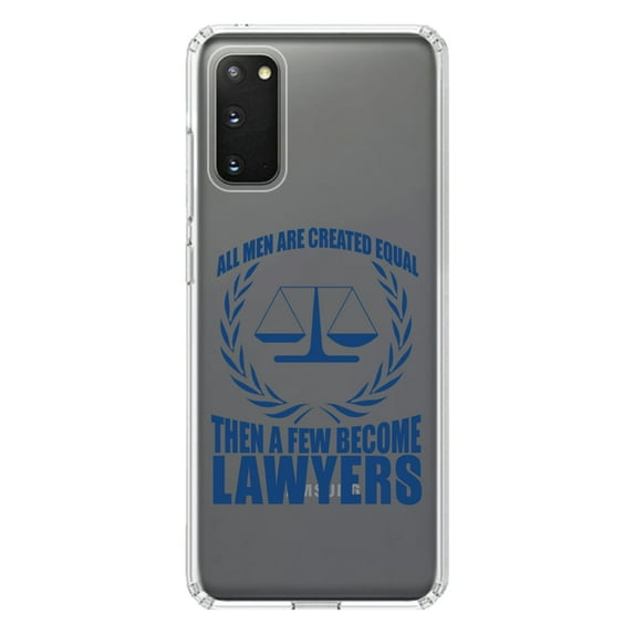 DistinctInk Clear Shockproof Hybrid Case for Galaxy S20 PLUS / 5G (6.7" Screen) - TPU Bumper Acrylic Back Tempered Glass Screen Protector - All Men Created Equal A Few Become Lawyers
