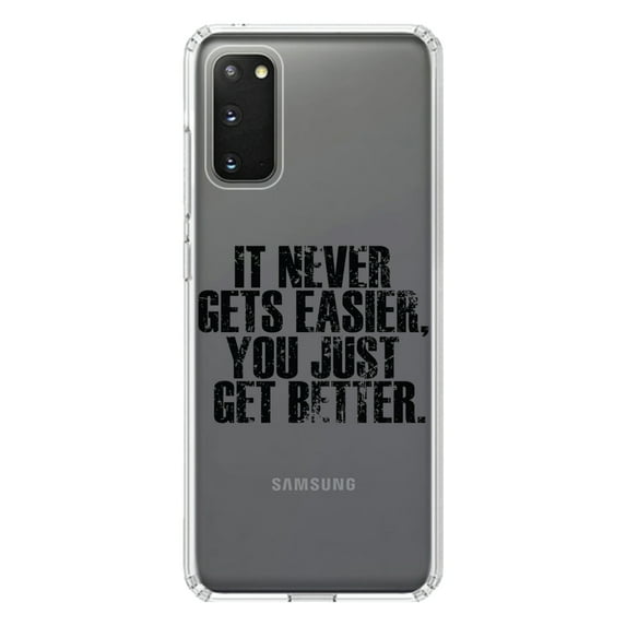 DistinctInk Clear Shockproof Hybrid Case for Galaxy S20 PLUS / 5G (6.7" Screen) - TPU Bumper Acrylic Back Tempered Glass Screen Protector - It Never Gets Easier You Just Get better