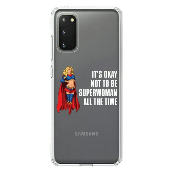 DistinctInk Clear Shockproof Hybrid Case for Galaxy S20 PLUS / 5G (6.7" Screen) - TPU Bumper Acrylic Back Tempered Glass Screen Protector - It's Ok Not To Be Superwoman All The Time