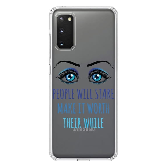 DistinctInk Clear Shockproof Hybrid Case for Galaxy S20 PLUS / 5G (6.7" Screen) - TPU Bumper Acrylic Back Tempered Glass Screen Protector - People Will Stare Make it Worth Their While