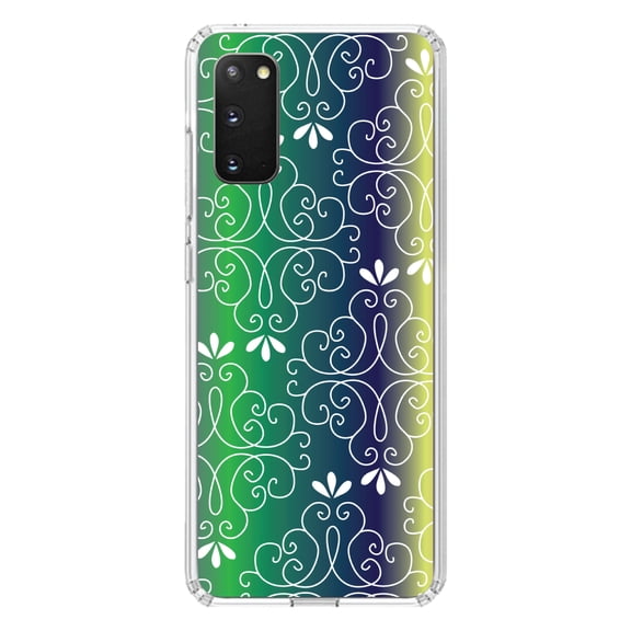 DistinctInk Clear Shockproof Hybrid Case for Galaxy S20 PLUS / 5G (6.7" Screen) - TPU Bumper, Acrylic Back, Tempered Glass Screen Protector - Purple Green Blue Yellow Pink Gradient