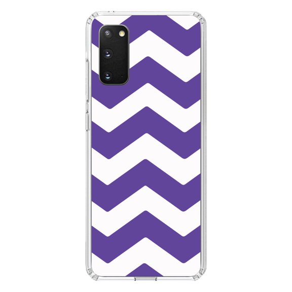 DistinctInk Clear Shockproof Hybrid Case for Galaxy S20 PLUS / 5G (6.7" Screen) - TPU Bumper, Acrylic Back, Tempered Glass Screen Protector - Purple White Stripes - Stripes Pattern