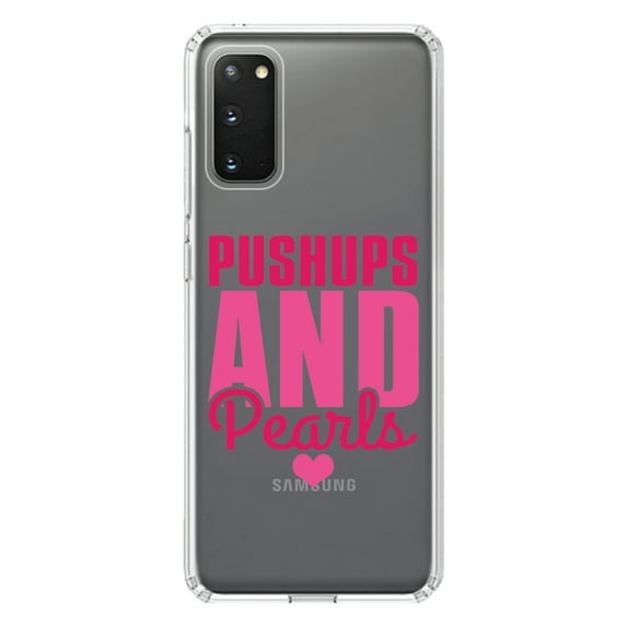 DistinctInk Clear Shockproof Hybrid Case for Galaxy S20 PLUS / 5G (6.7" Screen) - TPU Bumper Acrylic Back Tempered Glass Screen Protector - Pushups and Pearls