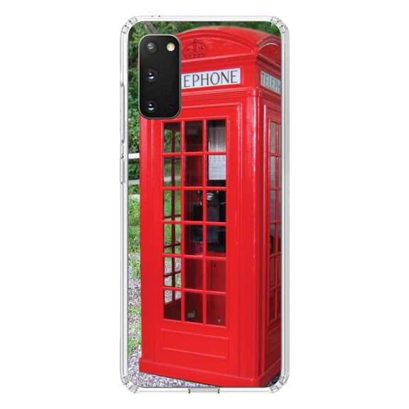 DistinctInk Clear Shockproof Hybrid Case for Galaxy S20 PLUS / 5G (6.7" Screen) - TPU Bumper, Acrylic Back, Tempered Glass Screen Protector - Red London Phone Booth