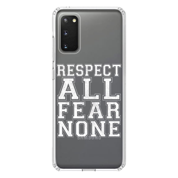 DistinctInk Clear Shockproof Hybrid Case for Galaxy S20 PLUS / 5G (6.7" Screen) - TPU Bumper Acrylic Back Tempered Glass Screen Protector - Respect All Fear None