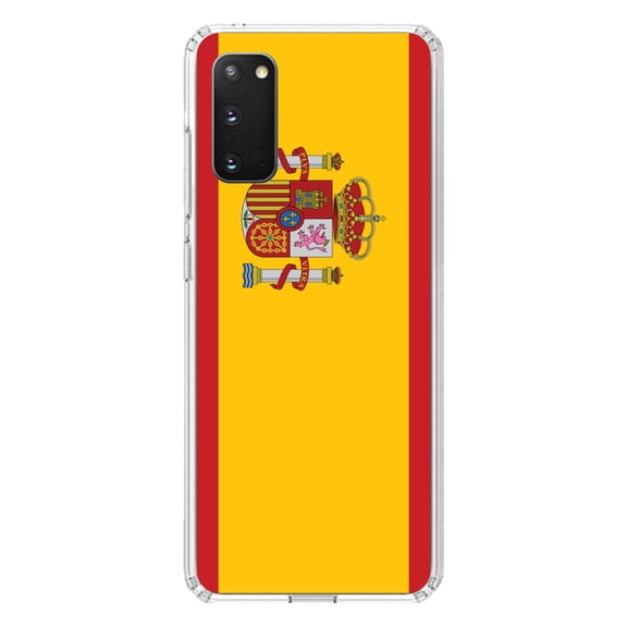 DistinctInk Clear Shockproof Hybrid Case for Galaxy S20 PLUS / 5G (6.7" Screen) - TPU Bumper, Acrylic Back, Tempered Glass Screen Protector - Spain Spanish Flag Red Yellow - Spain