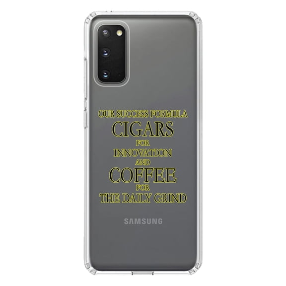DistinctInk Clear Shockproof Hybrid Case for Galaxy S20 PLUS / 5G (6.7" Screen) - TPU Bumper Acrylic Back Tempered Glass Screen Protector - Success Formula - Cigars & Coffee
