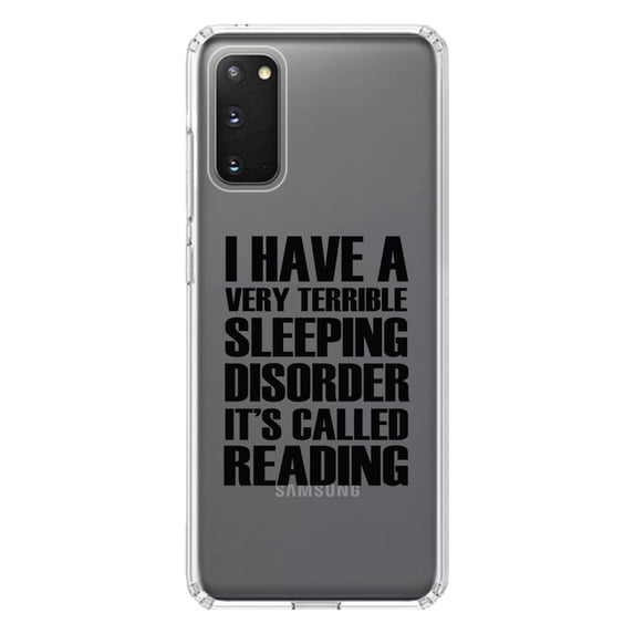 DistinctInk Clear Shockproof Hybrid Case for Galaxy S20 PLUS / 5G (6.7" Screen) - TPU Bumper Acrylic Back Tempered Glass Screen Protector - Terrible Sleeping Disorder Called Reading